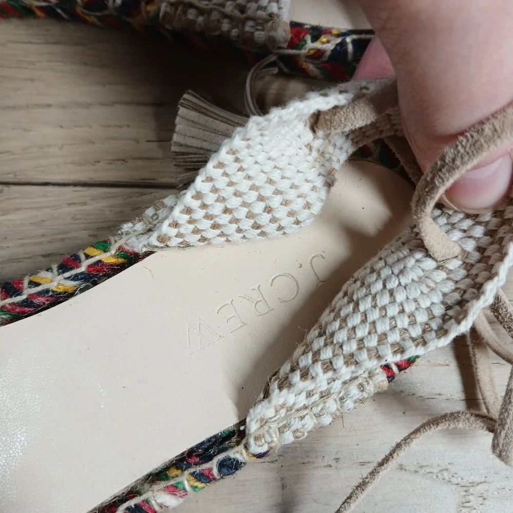 J. Crew Espadrille Women 9 Tan Suede Lace Up Ankle Tie Boho Coastal Summer